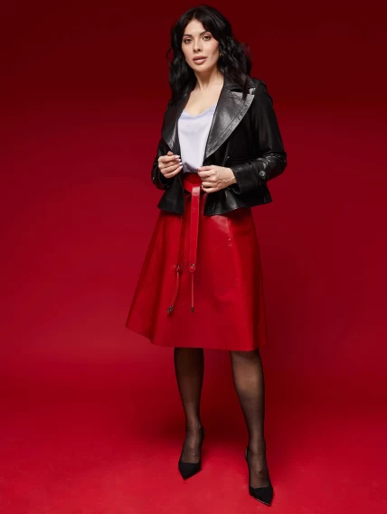 Кожаная расклешенная юбка из натуральной кожи 01рс, красная, размер 52, артикул 85140-3