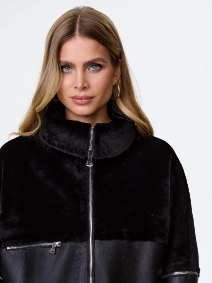 Молодежная дубленка оверсайз для женщин премиум класса 2051, черная, размер 48, артикул 64160-3