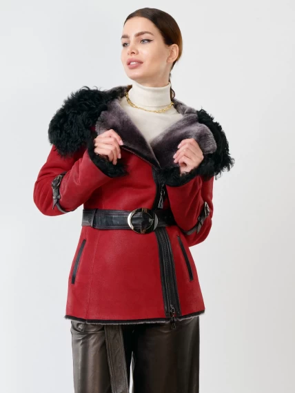 Демисезонный комплект женский: Дубленка 288 + Брюки 05, красная/черный, р. 42, арт. 111323-3