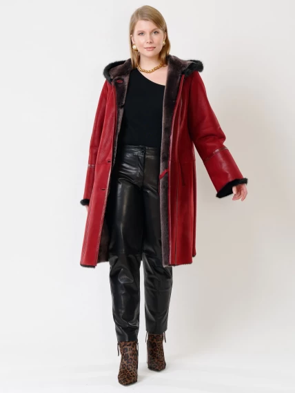 Демисезонный комплект женский: Дубленка 225У + Брюки 03, красный/черный, р. 50, арт. 111210-1