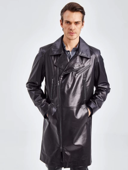 Мужское кожаное пальто из натуральной кожи премиум класса 554, черное, размер 54, артикул 71350-5
