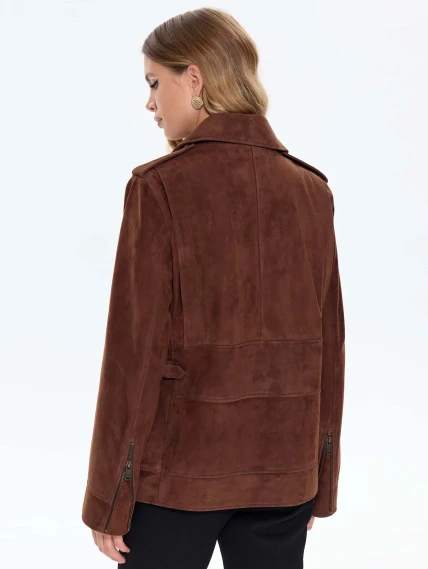 Замшевая женская куртка косуха премиум класса 3079з, коньячная, размер 44, артикул 24710-5