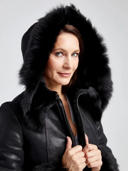 Зимний комплект женский: Дубленка 254У + Брюки 02, черный/бордовый, р. 42, арт. 111349-4