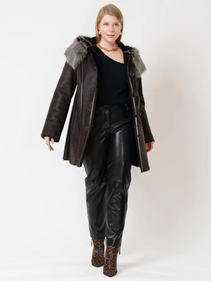 Зимний комплект женский: Дубленка 270 + Брюки 03, коричневый/черный, р. 46, арт. 111242-1