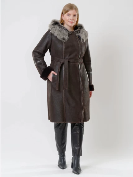 Зимний комплект женский: Дубленка 265 + Брюки 03, коричневый/черный, р. 42, арт. 111196-0