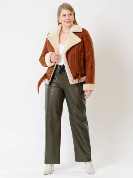 Зимний комплект женский: Дубленка 201 + Брюки 06, табачный/оливковый, р. 48, арт. 111353-0