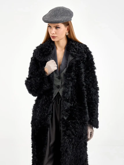 Длинная женская дубленка из тиградо 2080, черная, размер 44, артикул 65030-5