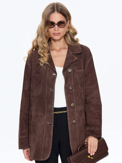 Замшевый женский пиджак премиум класса 3092з, cветло-коричневый, размер 44, артикул 25730-0