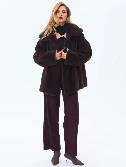 Женская норковая шуба с капюшоном премиум класса Жанета(к), коричневая, размер 58, артикул 34230-1