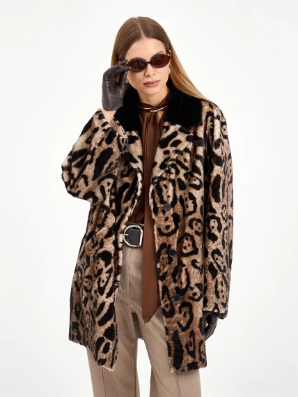 Короткая женская дубленка с норкой 2084, бежевая, размер 44, артикул 64970-0