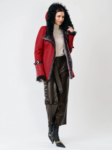 Демисезонный комплект женский: Дубленка 288 + Брюки 05, красная/черный, р. 42, арт. 111323-1