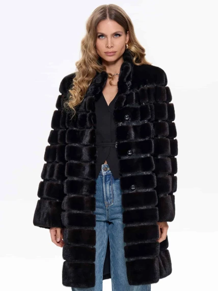 Поперечная женская шуба из меха норки BRASCHI ELM 047, черная, размер 46, артикул 34430-3