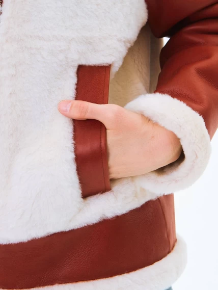 Короткая женская дубленка из натуральной овчины премиум класса 2066, коньячная, размер 44, артикул 64720-2