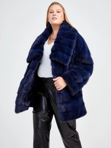 Зимний комплект женский: Куртка из меха норки 1150(в) + Брюки 02, синий/черный, р. 52, арт. 111308-6