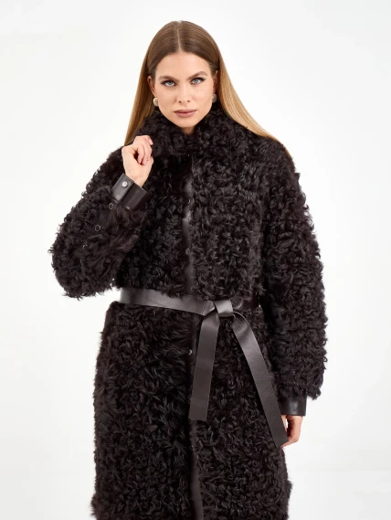 Длинная женская дубленка из тиградо 2082, коричневая, размер 44, артикул 65020-0