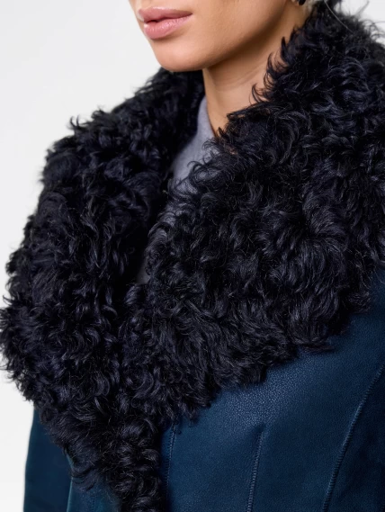 Короткая женская дубленка с овчиной тиградо 289, синяя, размер 42, артикул 61951-3