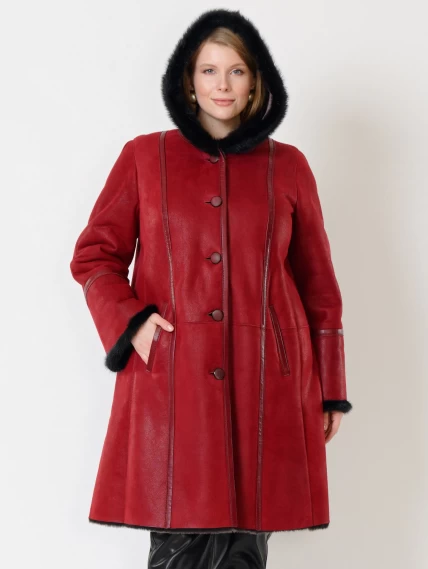 Демисезонный комплект женский: Дубленка 225У + Брюки 03, красный/черный, р. 50, арт. 111210-3