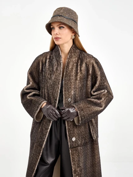 Длинная женская дубленка 2085, бежевая, размер 44, артикул 65000-1