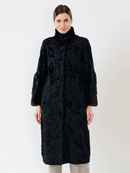 Женская шуба из меха каракуля с мехом норки 17101д(сн), черная, размер 44, артикул 22650-6