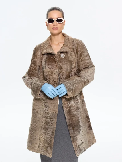 Длинная женская шуба из меха каракульчи Лиза, бежевая, размер 56, артикул 65600-7