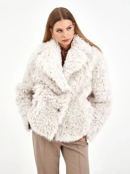 Короткая женская дубленка из тиградо 2081, белая, размер 42, артикул 65040-6