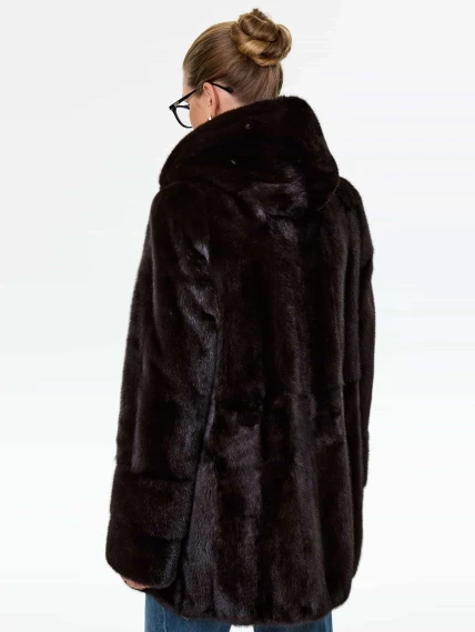 Короткая женская норковая шуба автоледи с капюшоном Елена(к), черная, размер 50, артикул 64540-5