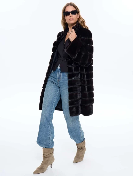 Поперечная женская шуба из меха норки BRASCHI ELM 047, черная, размер 46, артикул 34430-4