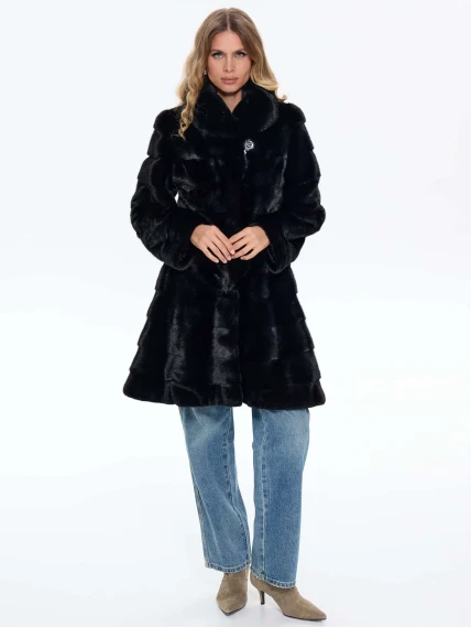 Поперечная женская шуба из меха норки MANAKAS WMF 10026, черная, размер 42, артикул 34300-7