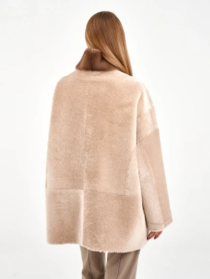 Белая дубленка из астрагана с норкой 59мех, размер 48, артикул 65130-4