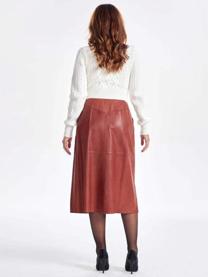 Коньячная кожаная юбка 08, размер 46, артикул 86351-7