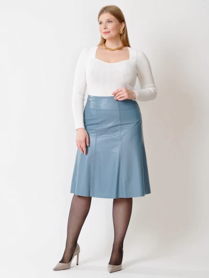 Голубая расклешенная кожаная юбка 04, размер 50, артикул 85411-7