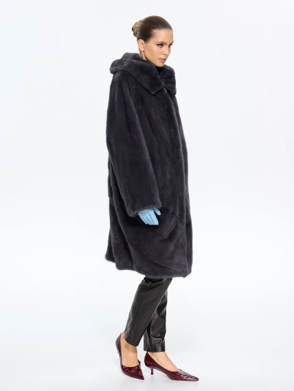 Женская норковая шуба с капюшоном М-101-9- 708, графитовая, размер 52, артикул 65370-6