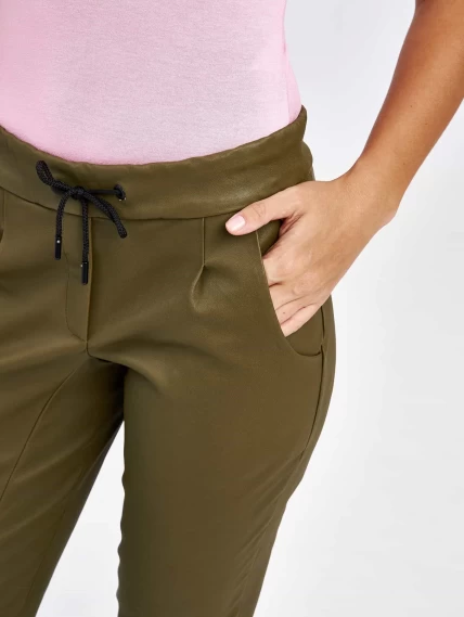 Кожаные женские брюки из натуральной кожи 07, хаки, размер 42, артикул 85540-1