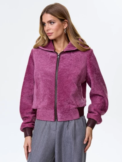 Женская куртка из меховой овчины с капюшоном премиум класса 57мех, сиреневая, размер 44, артикул 64460-0