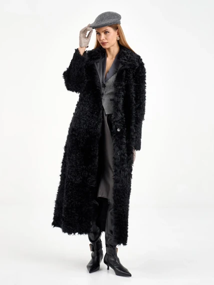 Длинная женская дубленка из тиградо 2080, черная, размер 44, артикул 65030-1