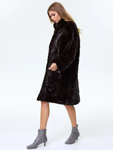 Норковая женская шуба с воротником стойка София(в), коричневая, размер 50, артикул 34060-2