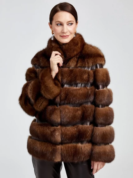 Зимний комплект женский: Шуба из меха соболя С-2 Ребекка + Брюки 02, коричневый/черный, р. 44, арт. 111317-2