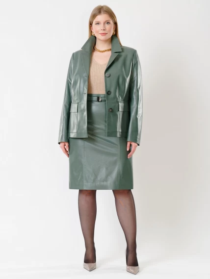 Кожаный костюм женский: Пиджак 3007 + Юбка-карандаш 02рс, оливковый, р. 46, арт. 111137-1