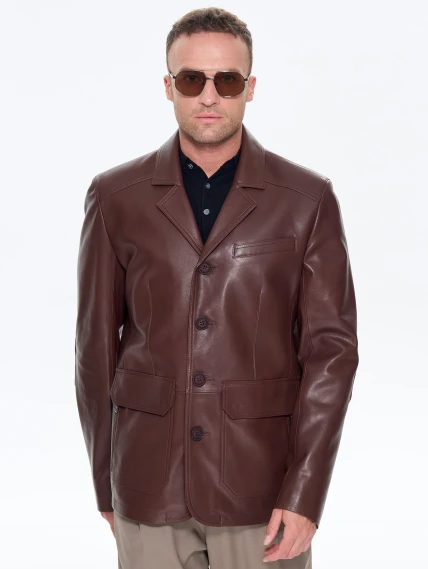 Коричневый мужской кожаный пиджак 530, размер 48, артикул 29770-4