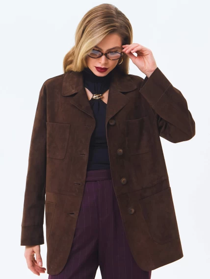 Замшевая куртка премиум класса для женщин 3092з, коричневая, размер 44, артикул 24630-3