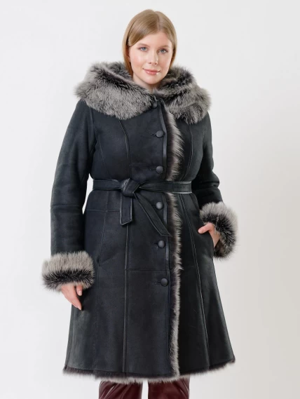 Зимний комплект женский: Дубленка 123НК + Брюки 02, черный/бордовый, р. 42, арт. 111250-3