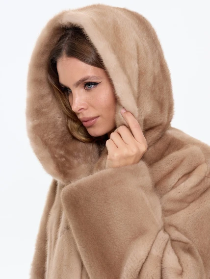 Длинная норковая женская шуба с капюшоном Жанет, пастельная, размер 52, артикул 65170-3