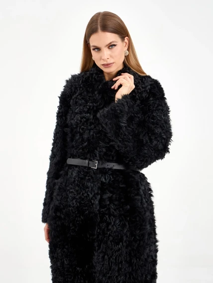 Длинная женская дубленка из тиградо 2080, черная, размер 44, артикул 65030-6