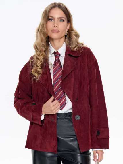 Женский замшевый пиджак премиум класса 3097з, бордовый, размер 46, артикул 24730-4