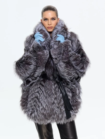Женская короткая шуба из меха лиса Л1010 - 21, серебристо-чёрная, размер 46, артикул 65320-2