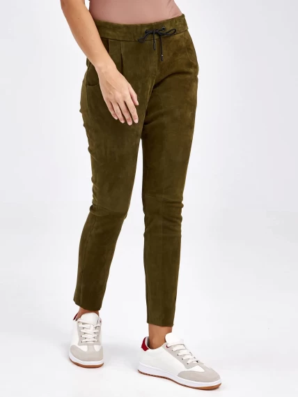 Кожаные женские брюки из натуральной замши 07_1, зеленые, размер 44, артикул 85620-1