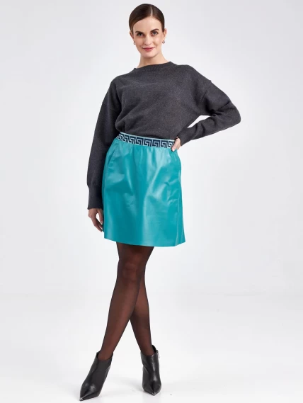 Кожаная юбка мини из натуральной кожи 05, бирюзовая, размер 46, артикул 85870-0