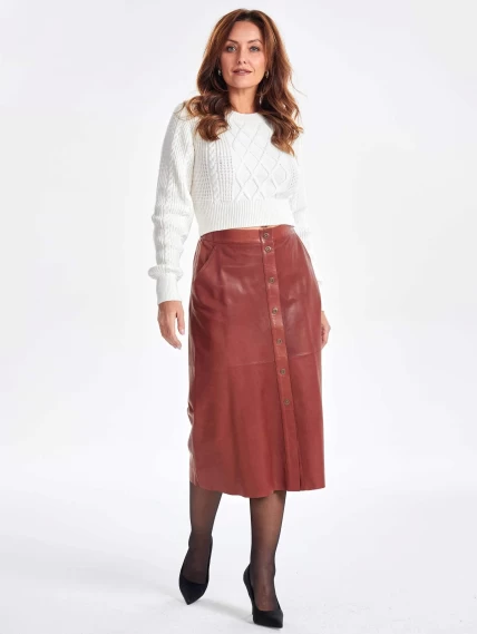Коньячная кожаная юбка 08, размер 46, артикул 86351-6