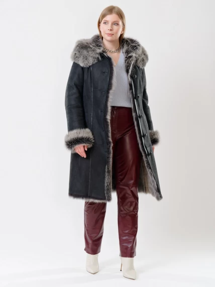 Зимний комплект женский: Дубленка 123НК + Брюки 02, черный/бордовый, р. 42, арт. 111250-1