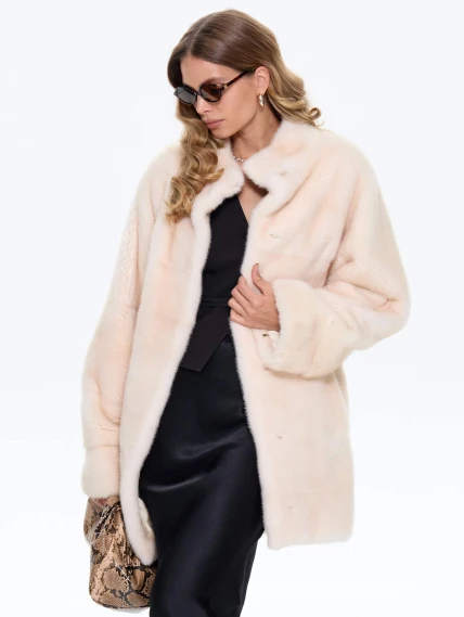 Женская поперечная норковая шуба BRASCHI LE88, бежевая, размер 40, артикул 34330-4